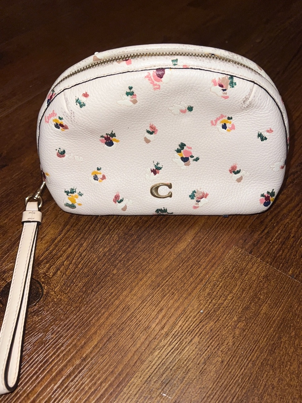 Coach Julienne Cosmetic Zippered Leather Case Paint Dab Floral Print - Picture 2 of 11